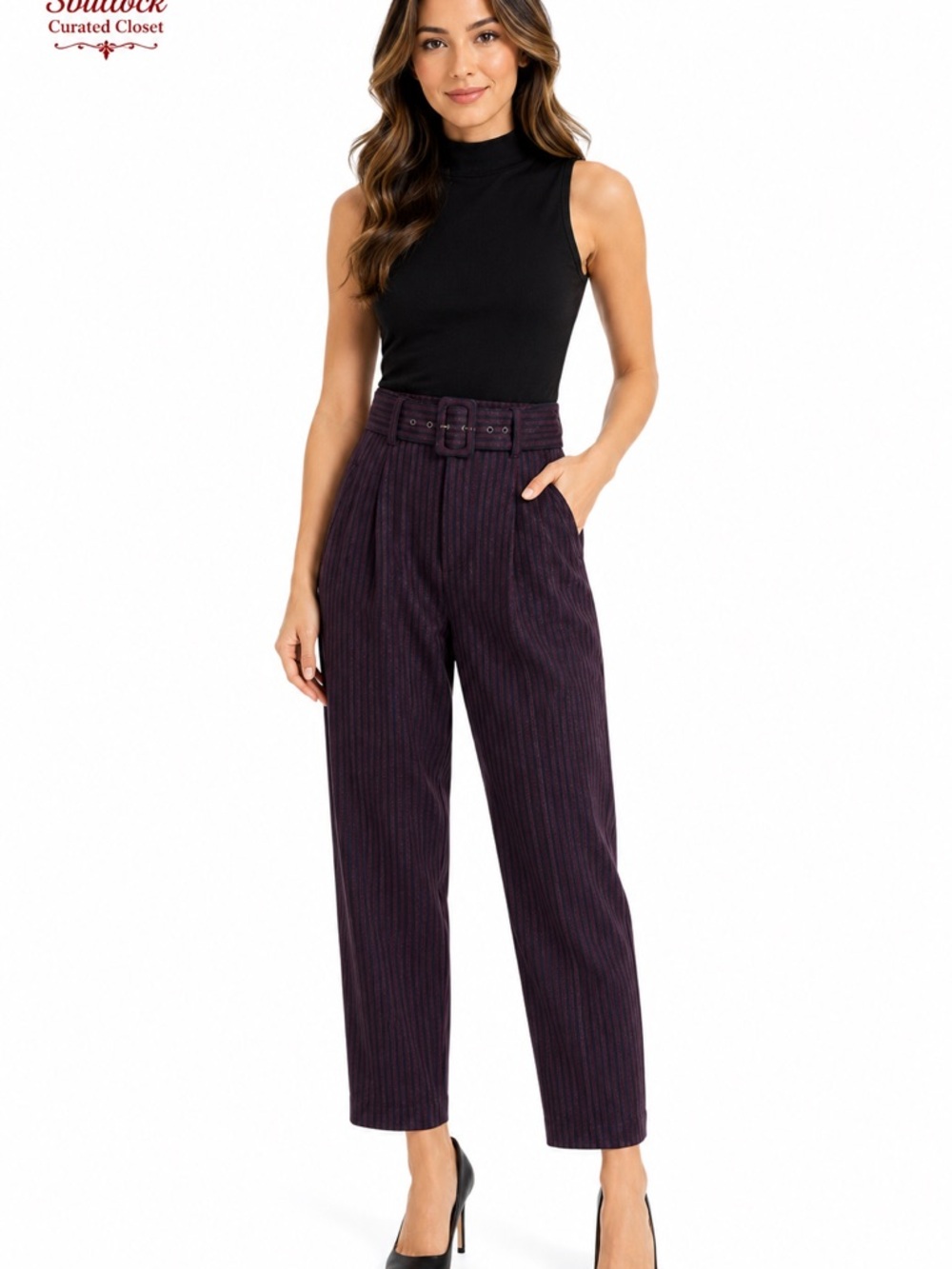 A1 Cartonnier by Anthropologie High-Rise Belted Cropped Pinstripe Pants Size 0